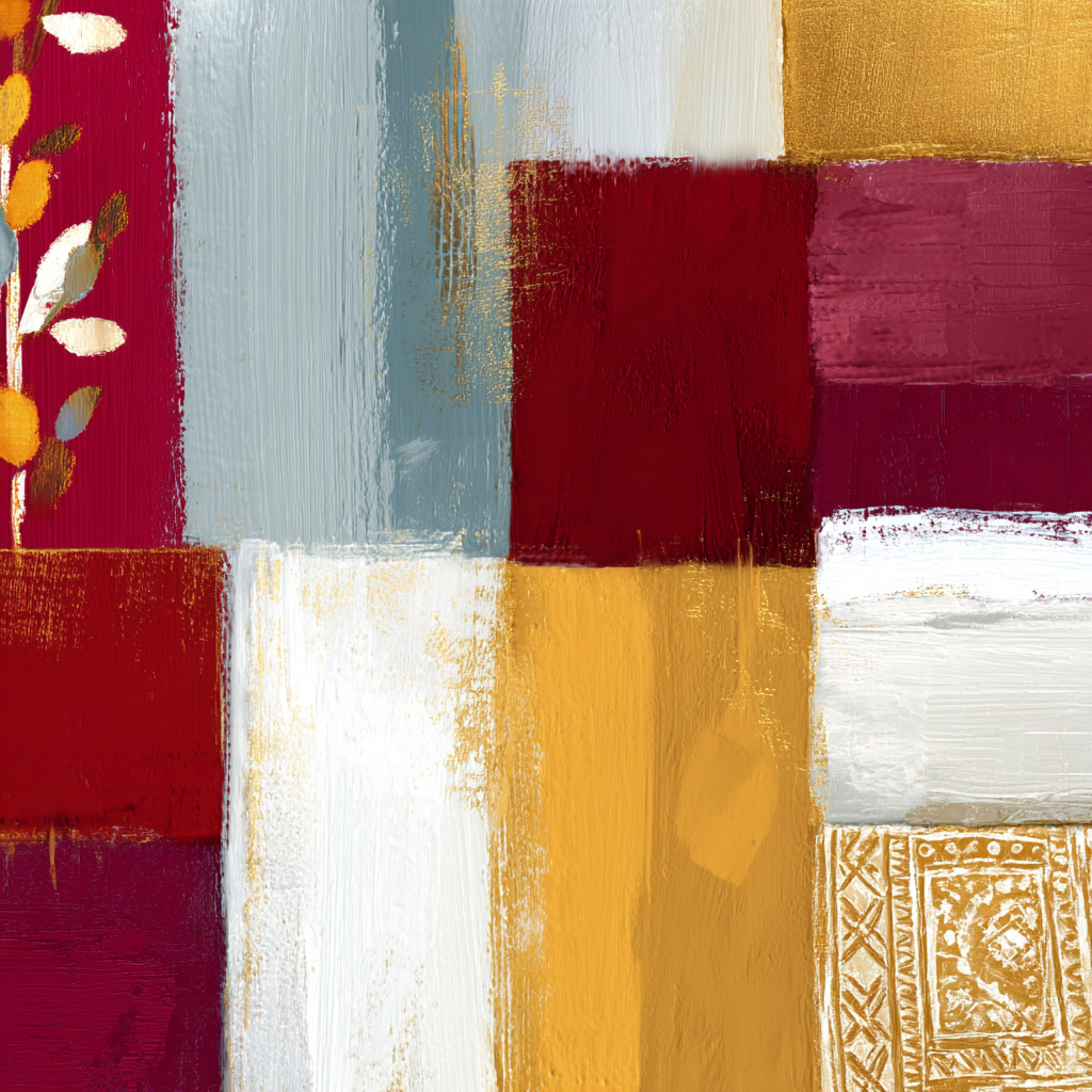Abstrakte Kunst Patchwork Farben Texturen Muster Blatt Elemente | Kunstdrucke | Kunstgattungen