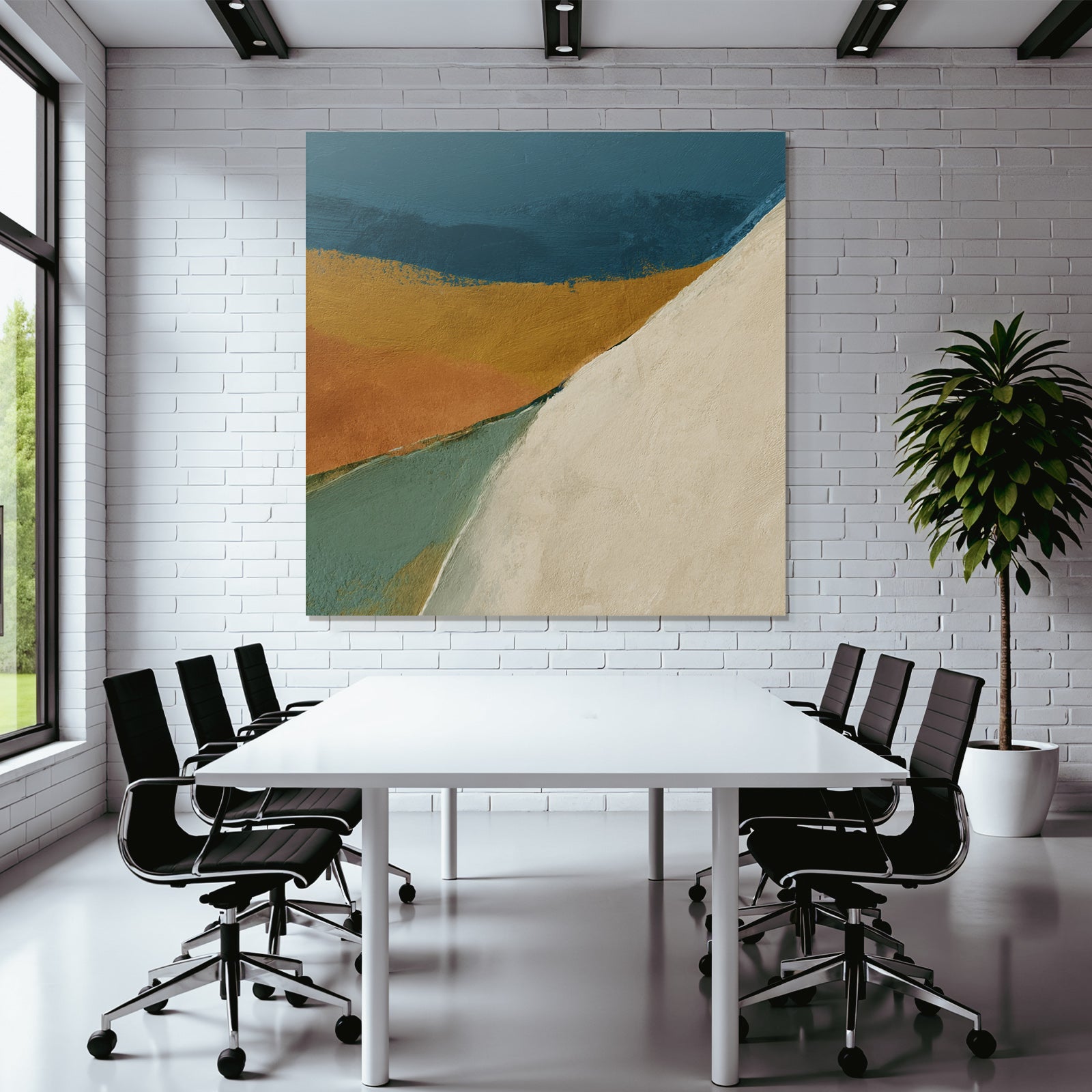 Abstrakte Malerei Afghanistan Landschaft Mit Farben Blau Orange Gelb Grün