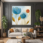 Bunte Blumenillustration Mit Blaün Und Roten Blumen