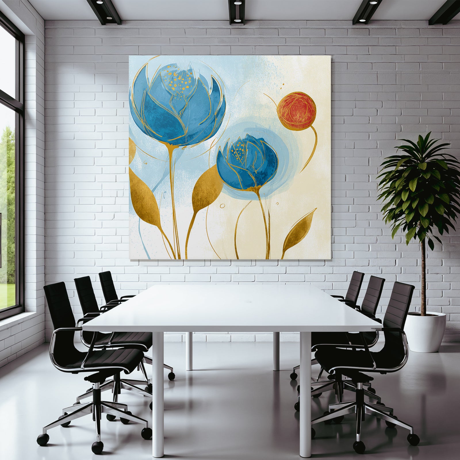 Bunte Blumenillustration Mit Blaün Und Roten Blumen