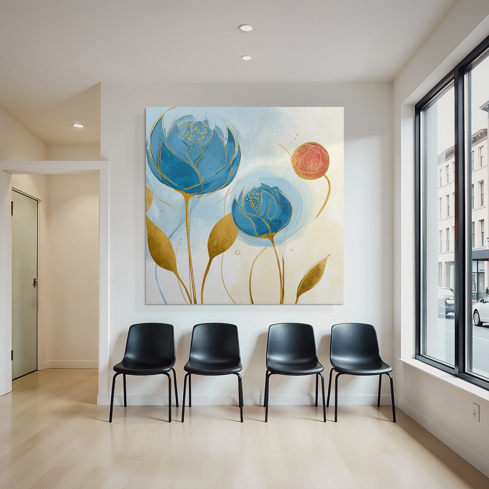 Bunte Blumenillustration Mit Blaün Und Roten Blumen