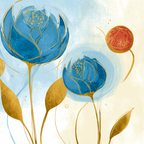 Bunte Blumenillustration Mit Blaün Und Roten Blumen | Kunstdrucke | Kunstgattungen
