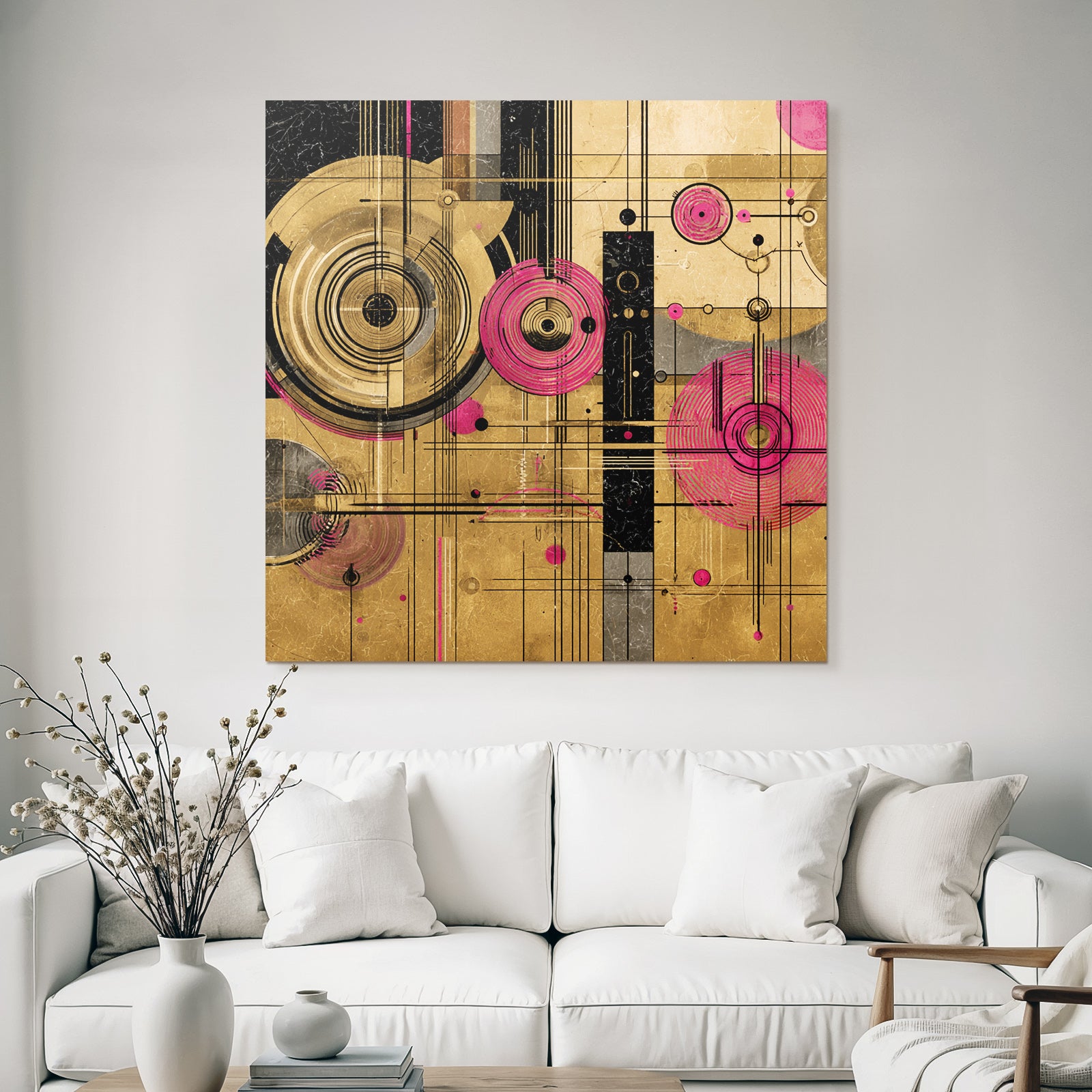 Digital Abstrakte Kunst Geometrische Formen Gold Sw Und Rosa