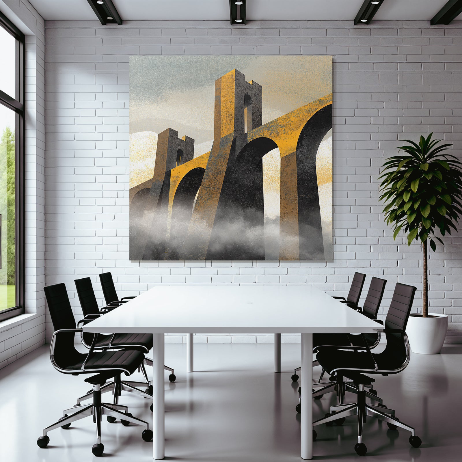 Minimalistische Brücke Im Nebel Bold Colors Geometrische Formen