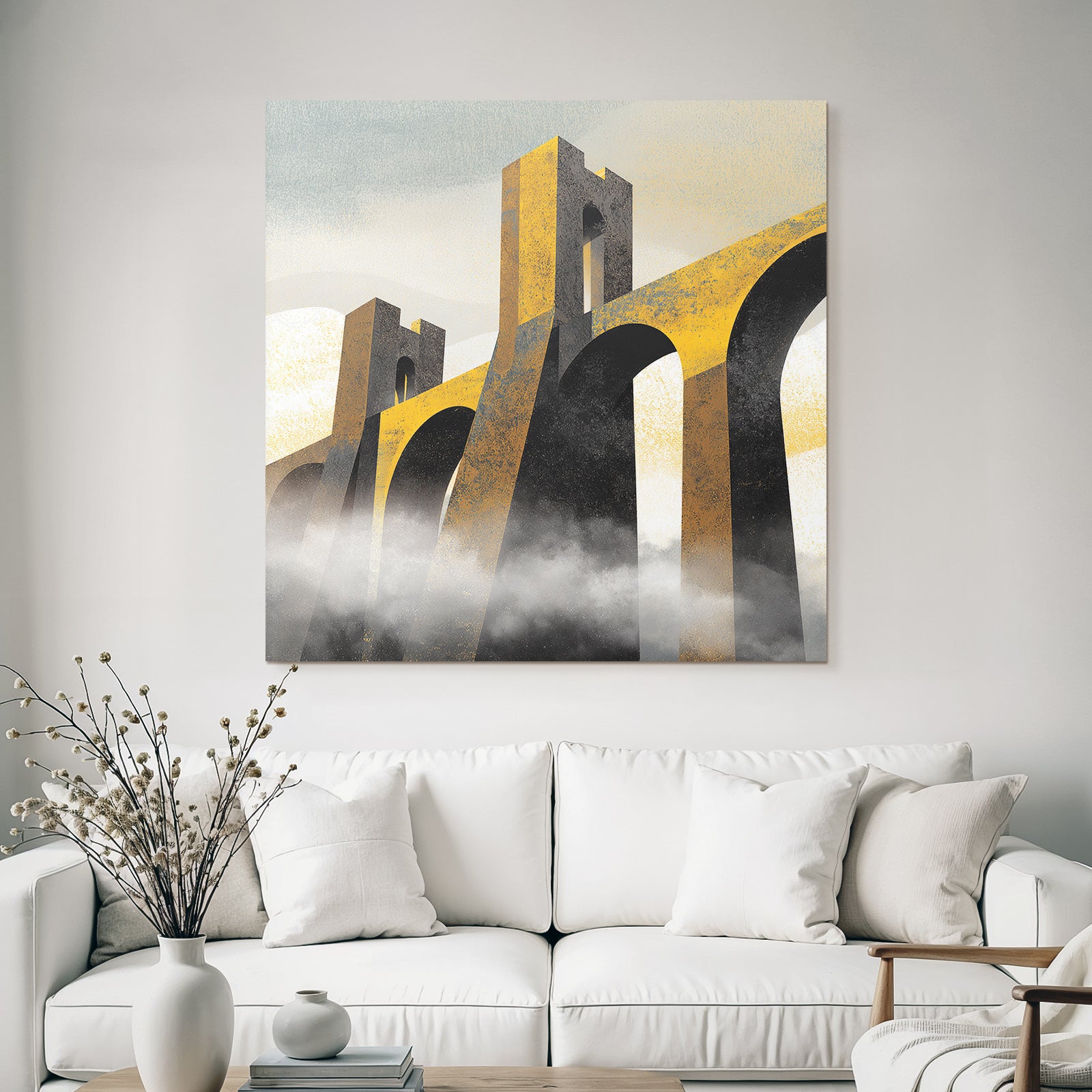 Minimalistische Brücke Im Nebel Bold Colors Geometrische Formen