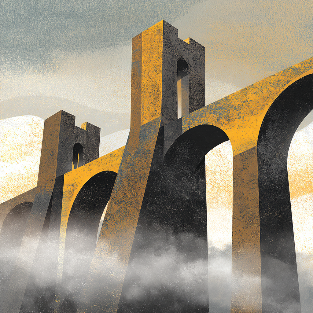 Minimalistische Brücke Im Nebel Bold Colors Geometrische Formen | Kunstdrucke | Kunstgattungen