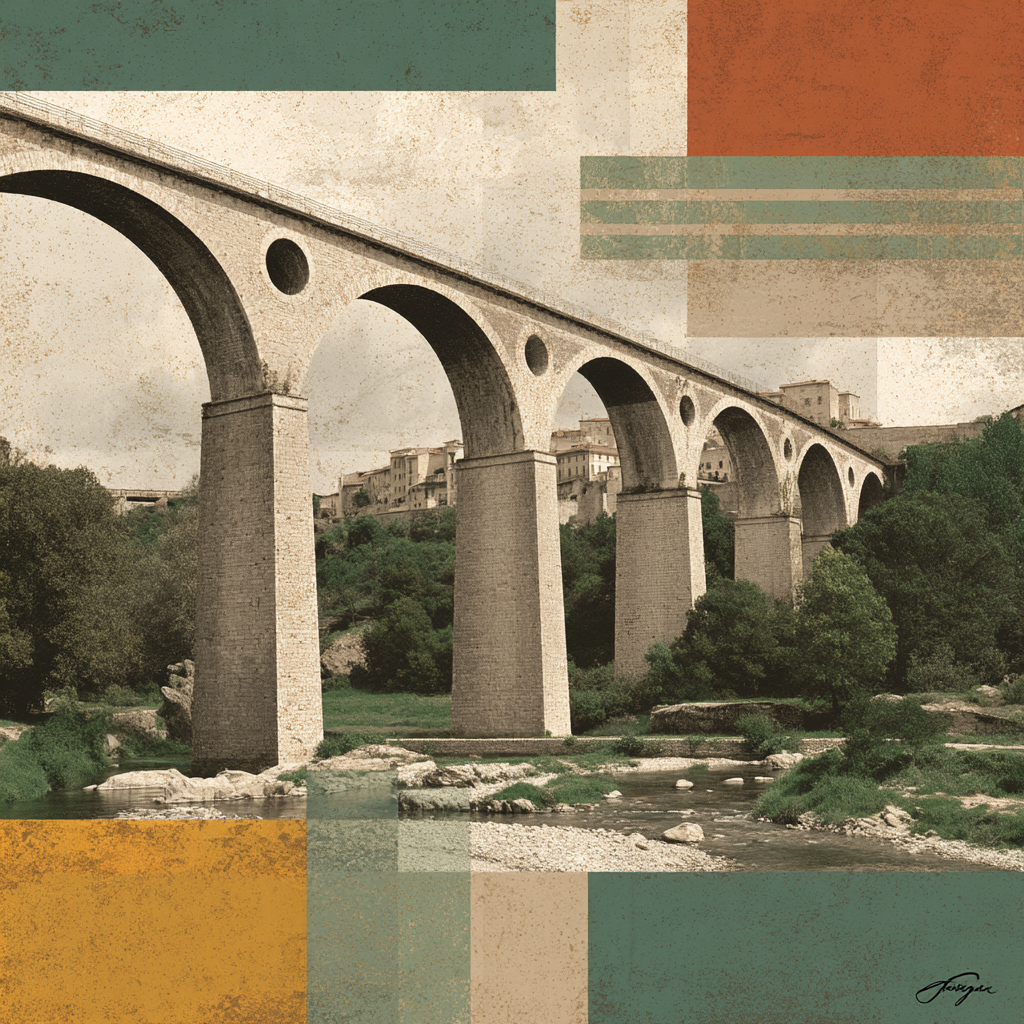 Steinerner Aquadukt Mit Bögen Und Historischem Hintergrund Vintage Look | Kunstdrucke | Kunstgattungen