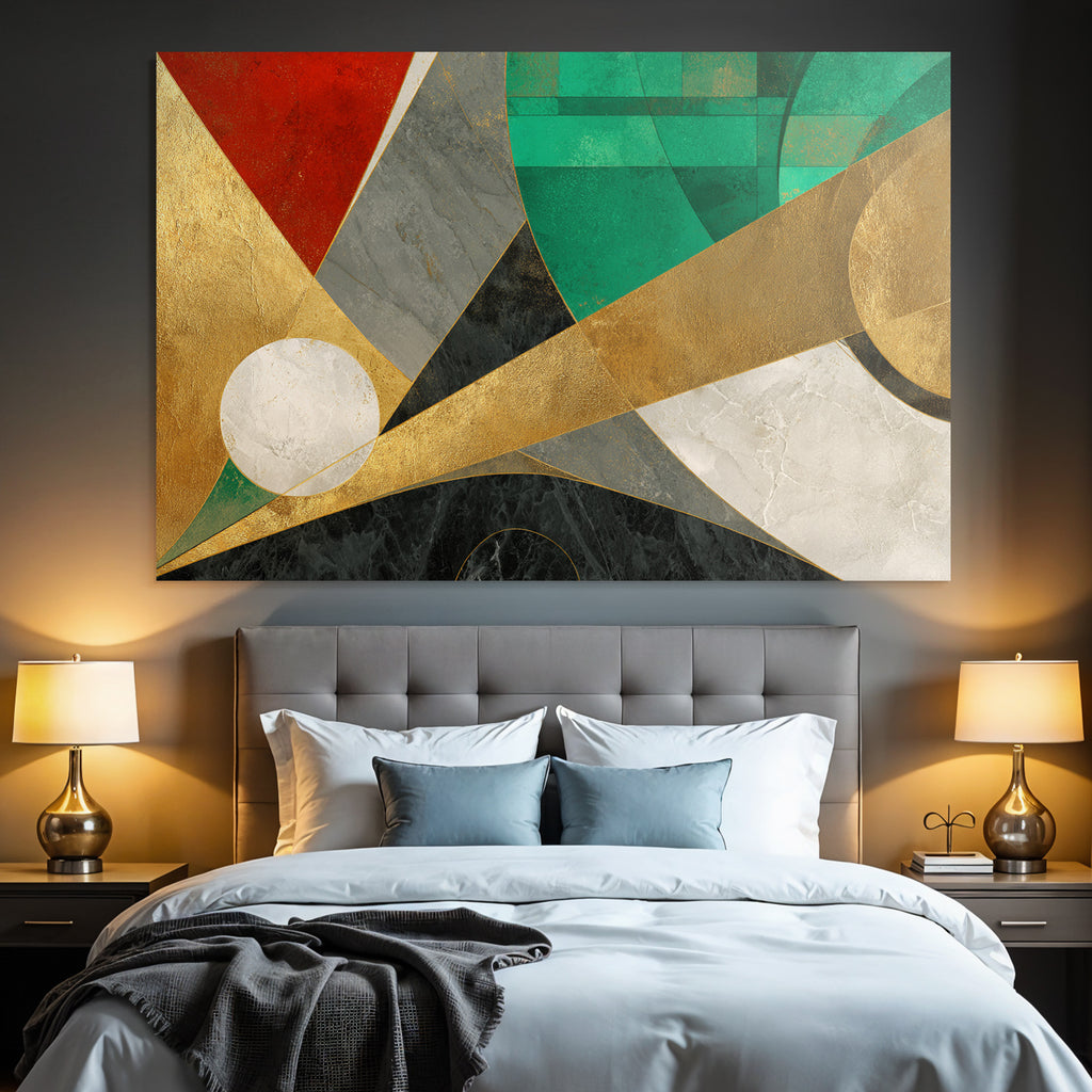 Abstract Geometrische Kunst Mit Gold Rot Grün Und Schwarz