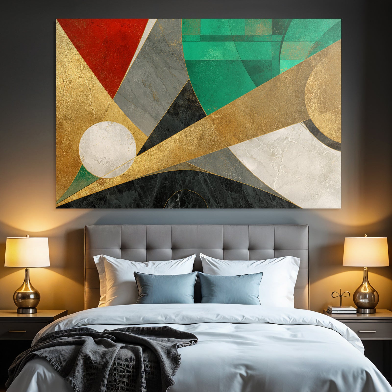 Abstract Geometrische Kunst Mit Gold Rot Grün Und Schwarz
