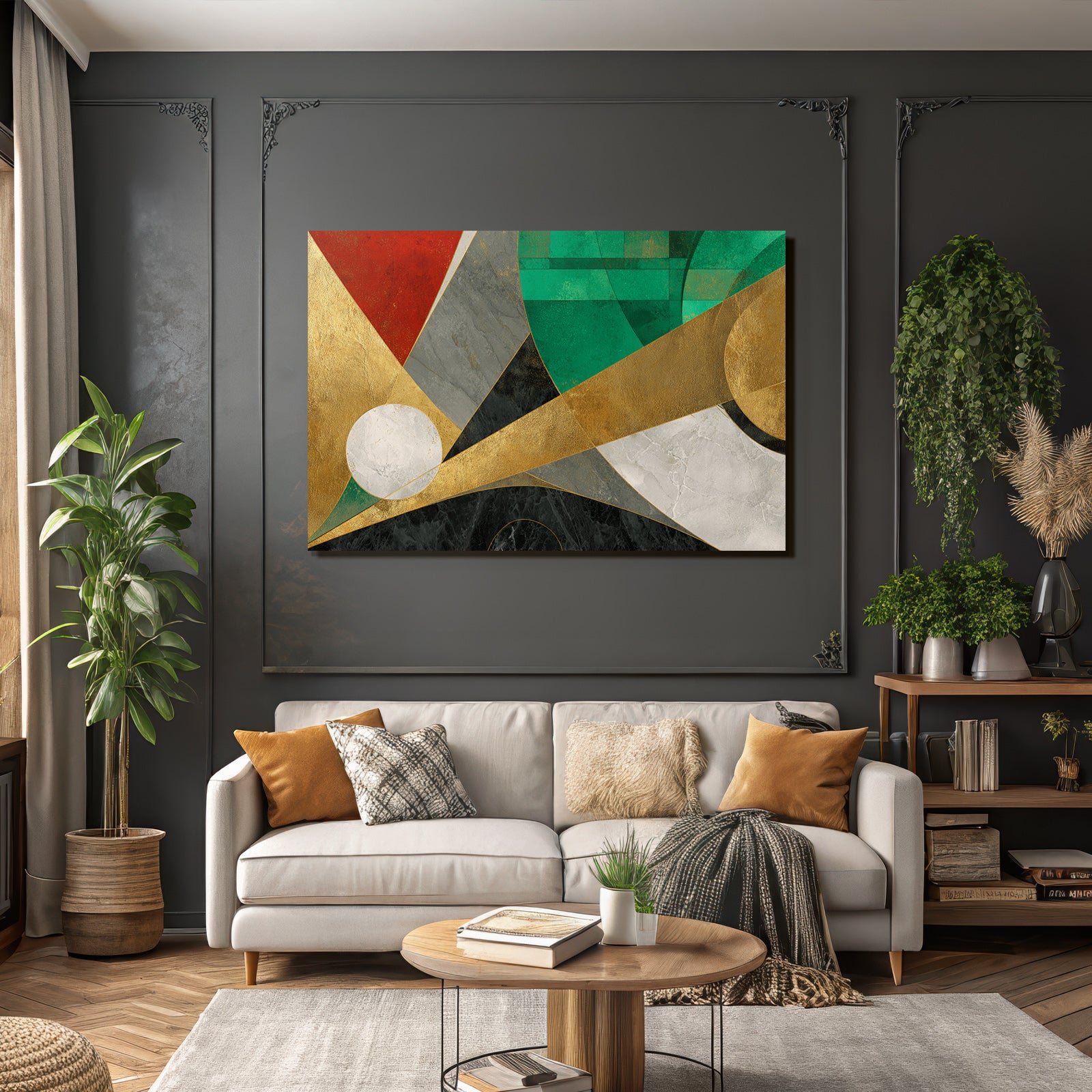 Abstract Geometrische Kunst Mit Gold Rot Grün Und Schwarz