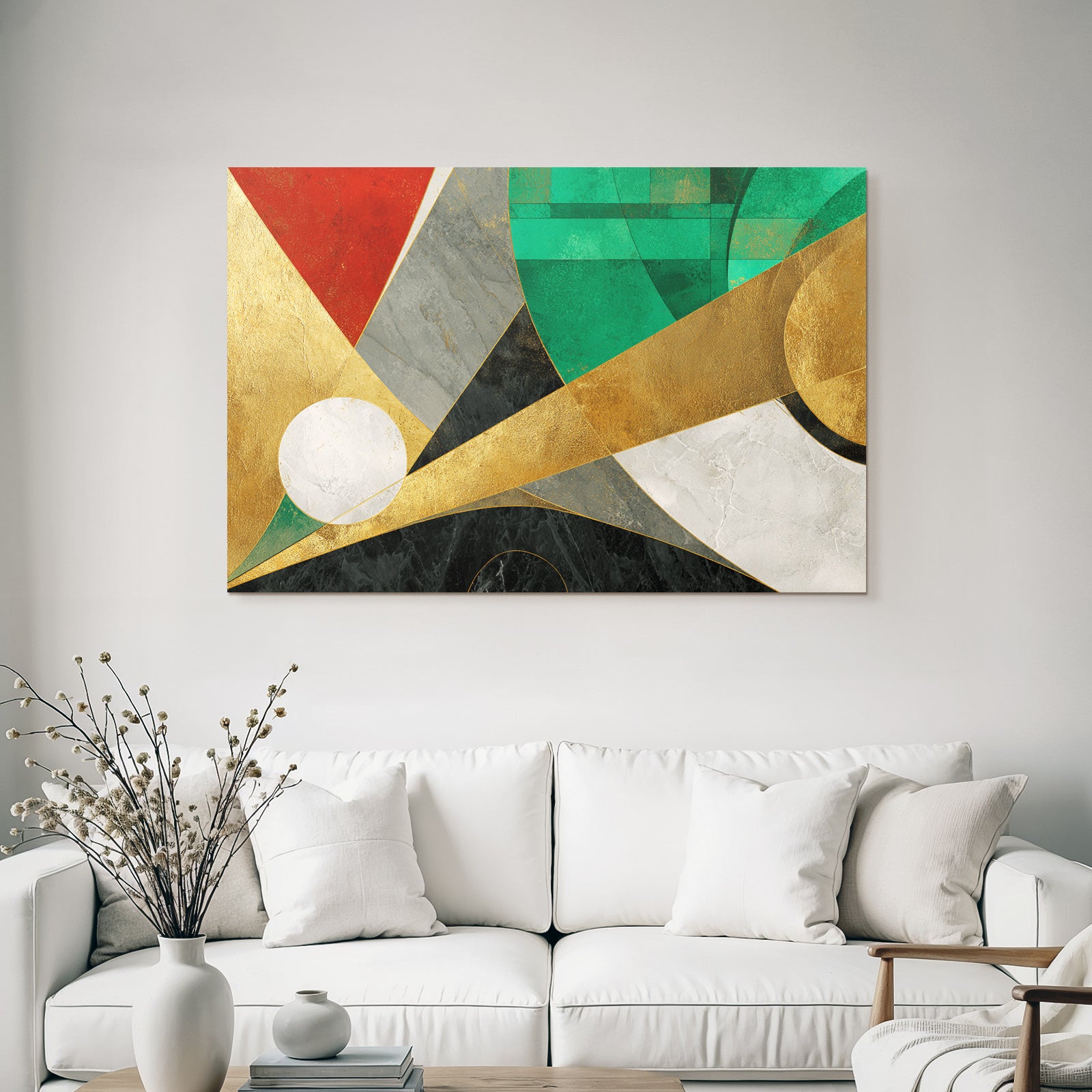 Abstract Geometrische Kunst Mit Gold Rot Grün Und Schwarz