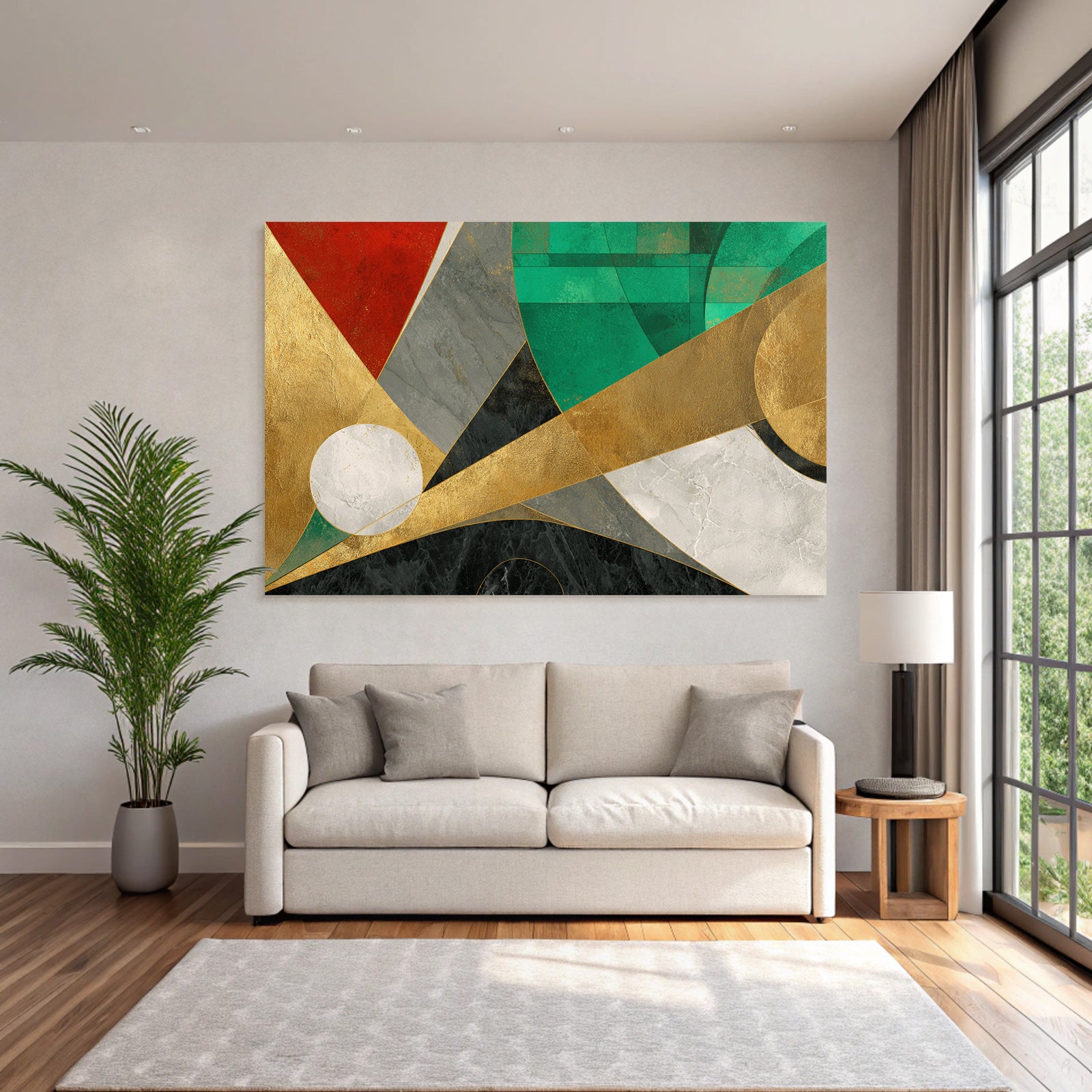Abstract Geometrische Kunst Mit Gold Rot Grün Und Schwarz