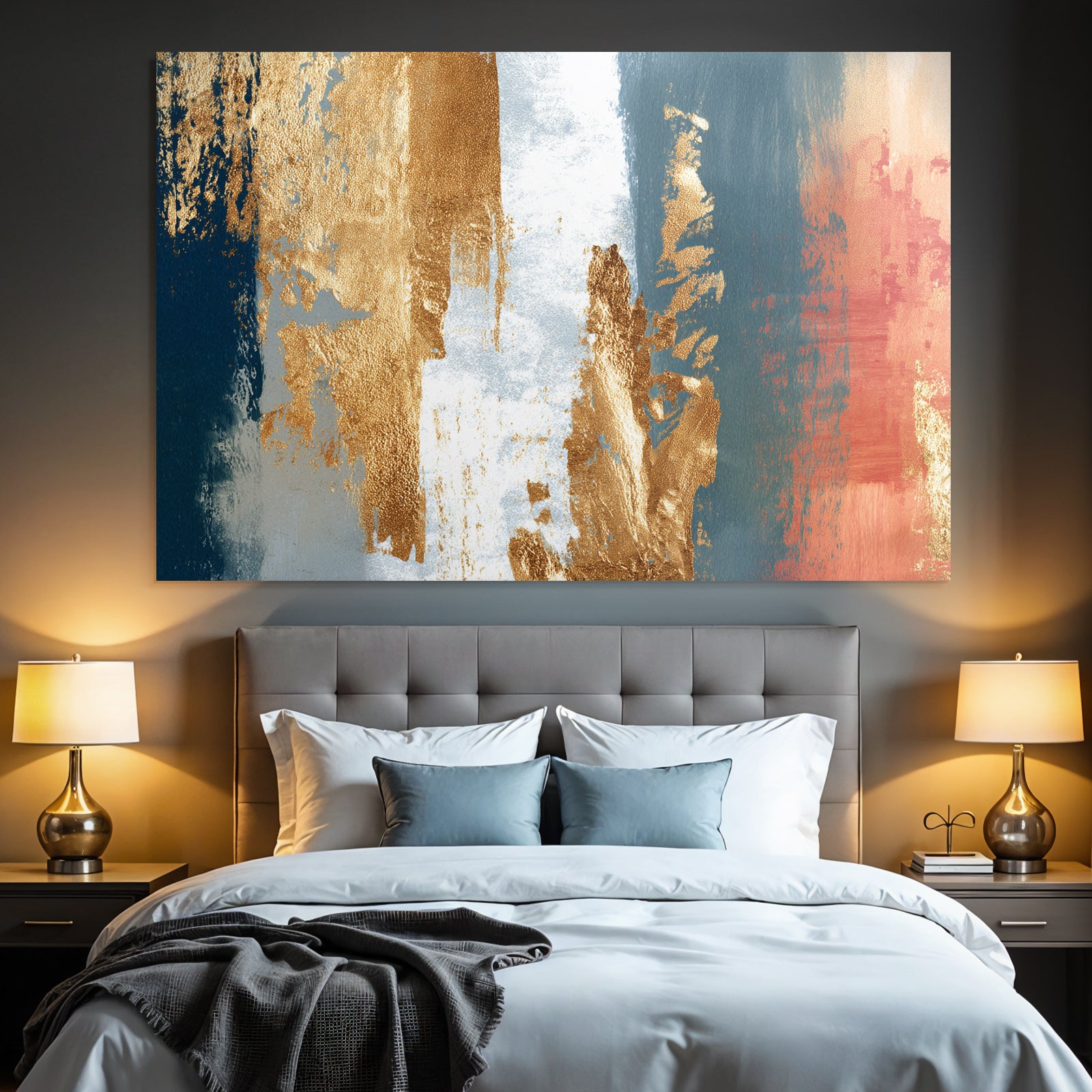 Abstrakte Kunst Gold Blau Grau Koralle