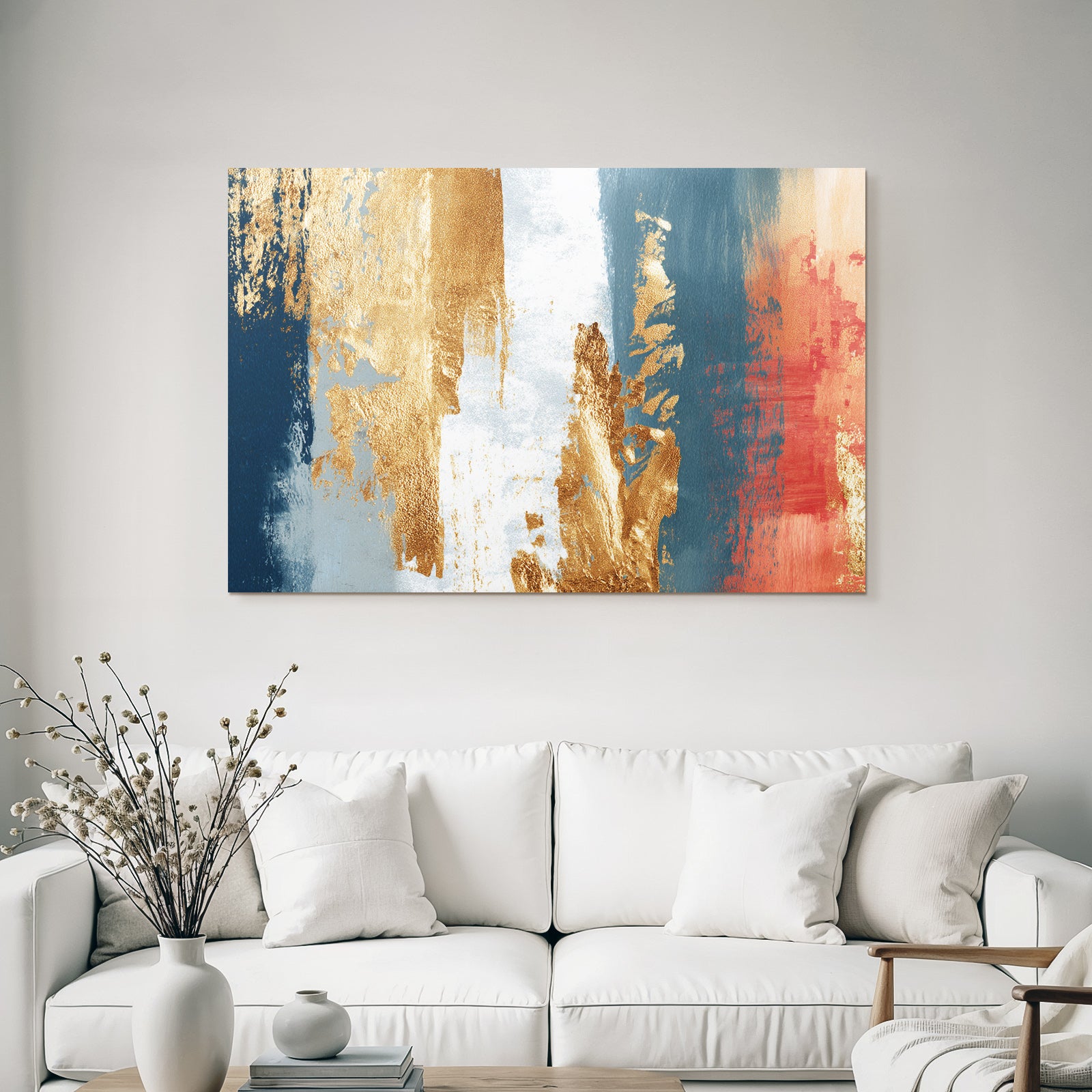 Abstrakte Kunst Gold Blau Grau Koralle