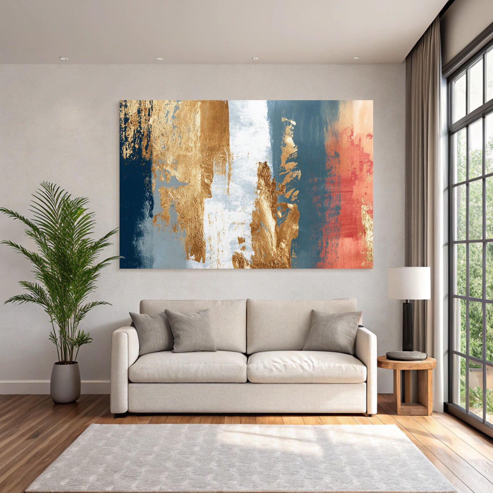 Abstrakte Kunst Gold Blau Grau Koralle