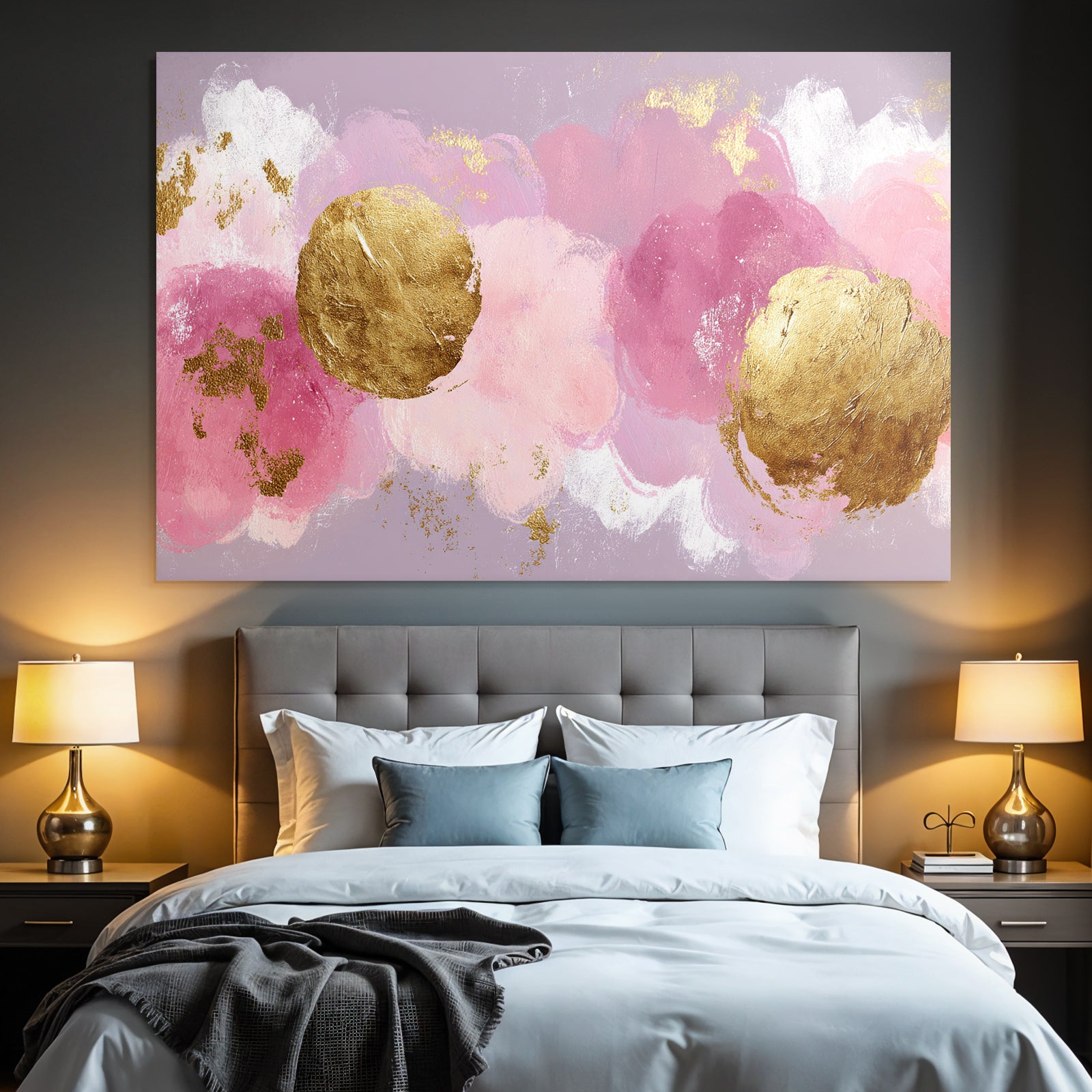Abstrakte Kunst Mit Pastellfarben Und Goldenen Elementen