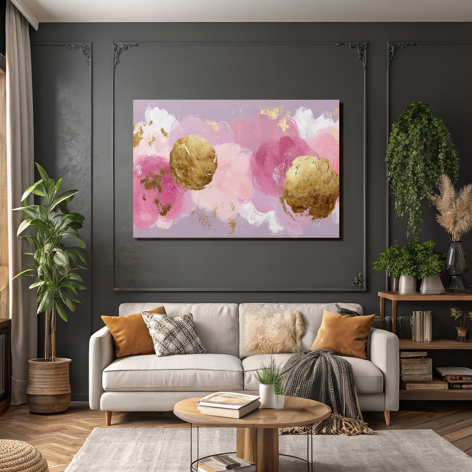 Abstrakte Kunst Mit Pastellfarben Und Goldenen Elementen