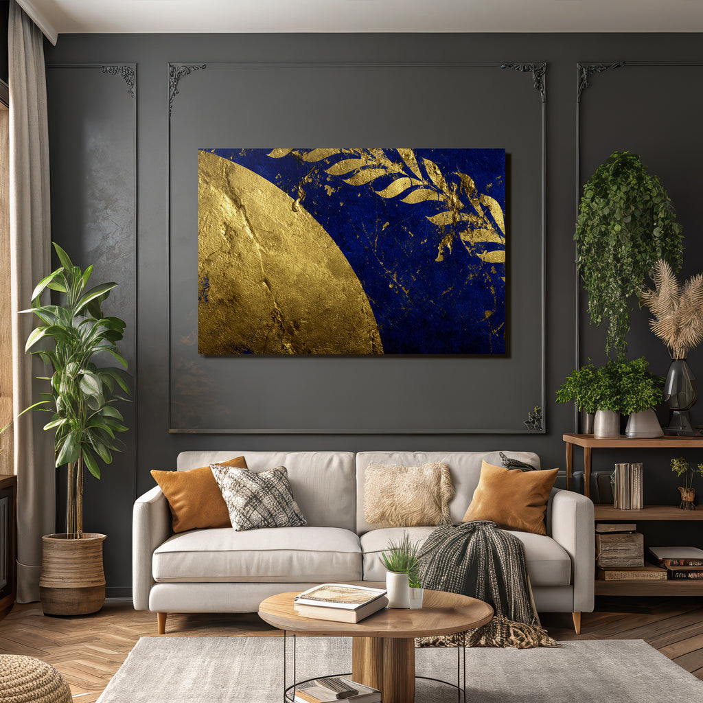 Elegante Gold Und Blaü Abstrakte Kunst Mit Texturierter Oberfläche