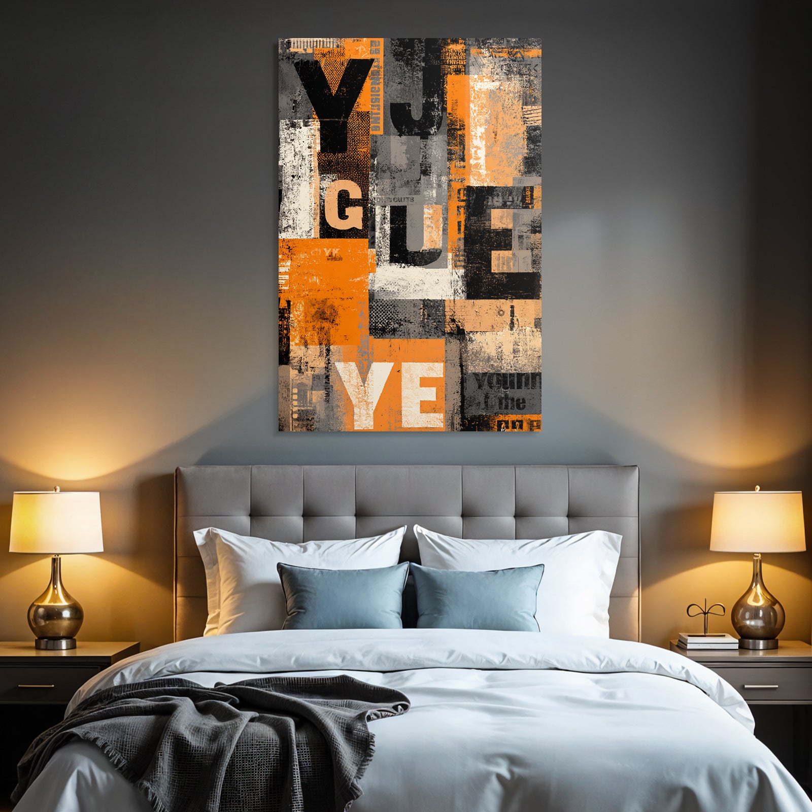 Abstract Typographic Collage Orange Gray Black