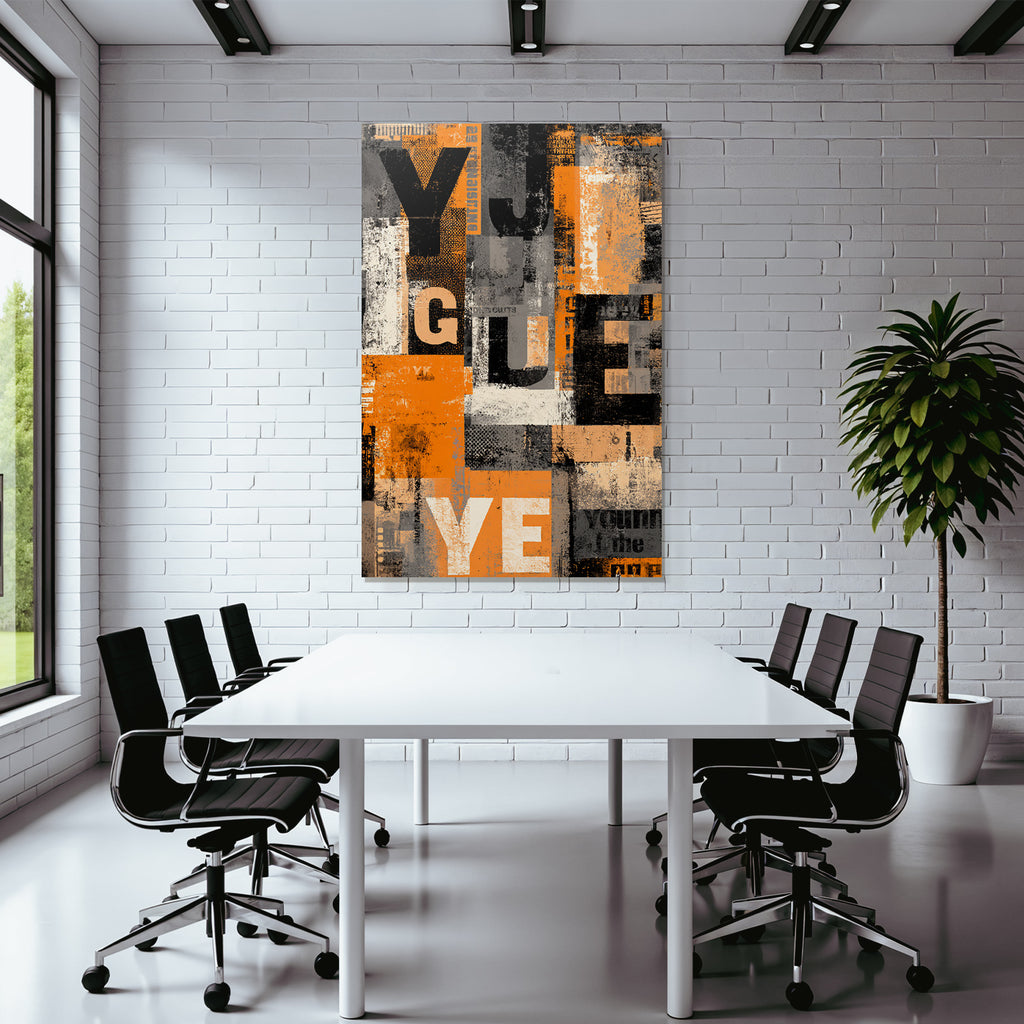 Abstract Typographic Collage Orange Grau Schwarz