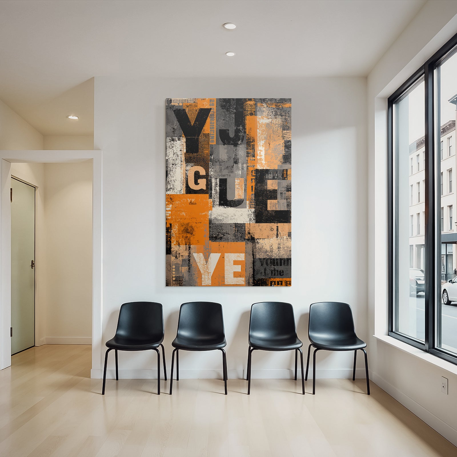 Abstract Typographic Collage Orange Gray Black