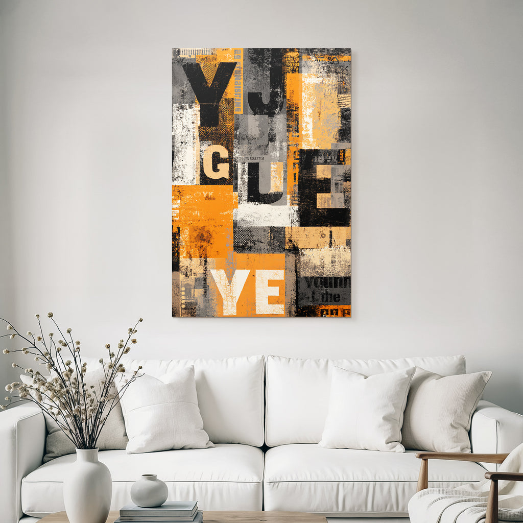 Abstract Typographic Collage Orange Grau Schwarz