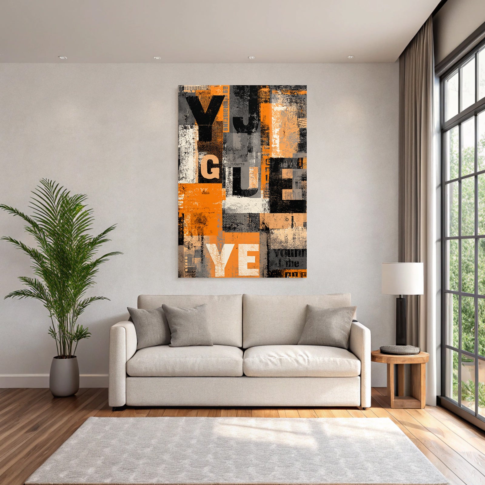 Abstract Typographic Collage Orange Gray Black
