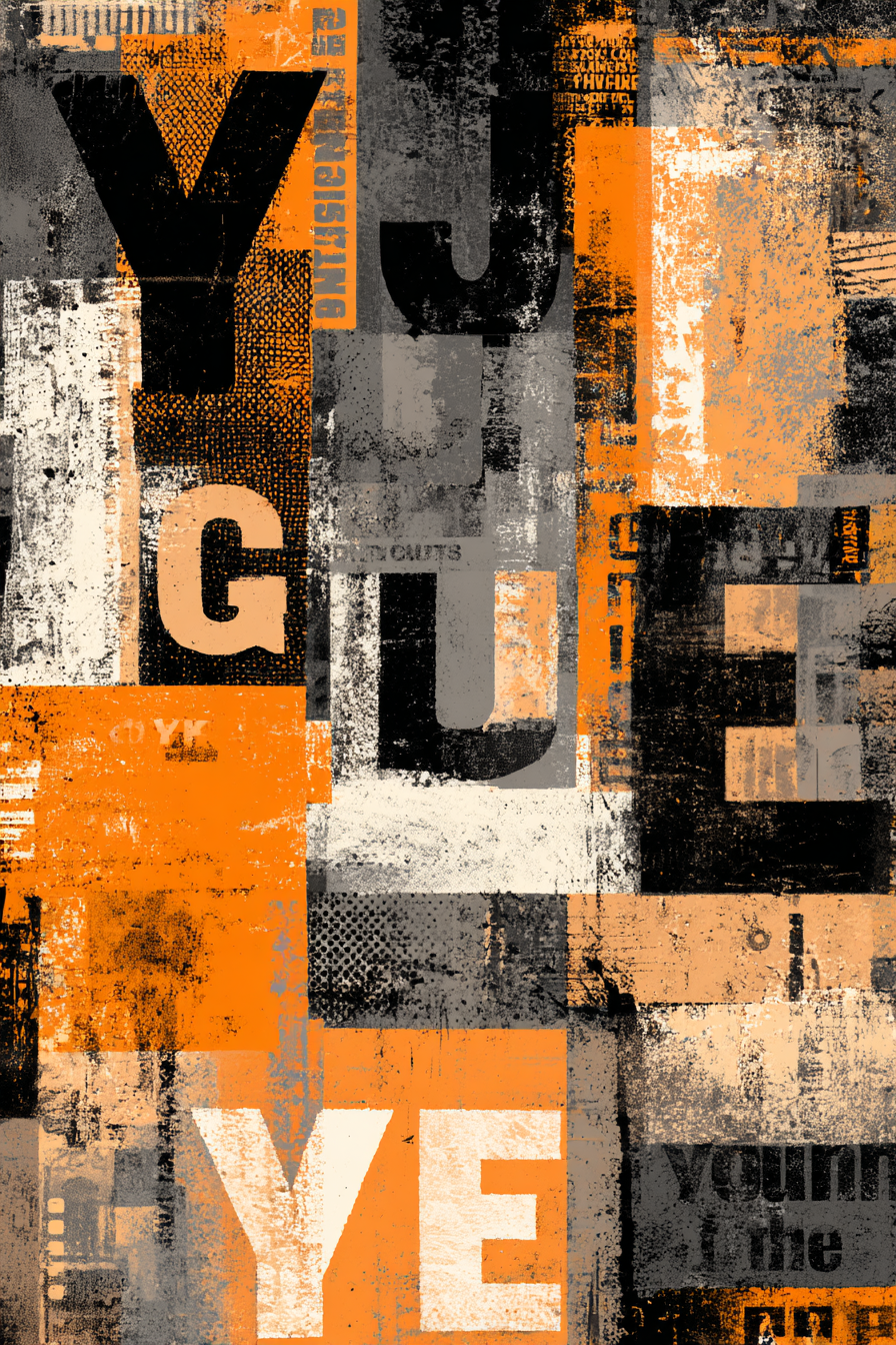 Abstract Typographic Collage Orange Grau Schwarz | Typografische Kunst | Kunstgattungen