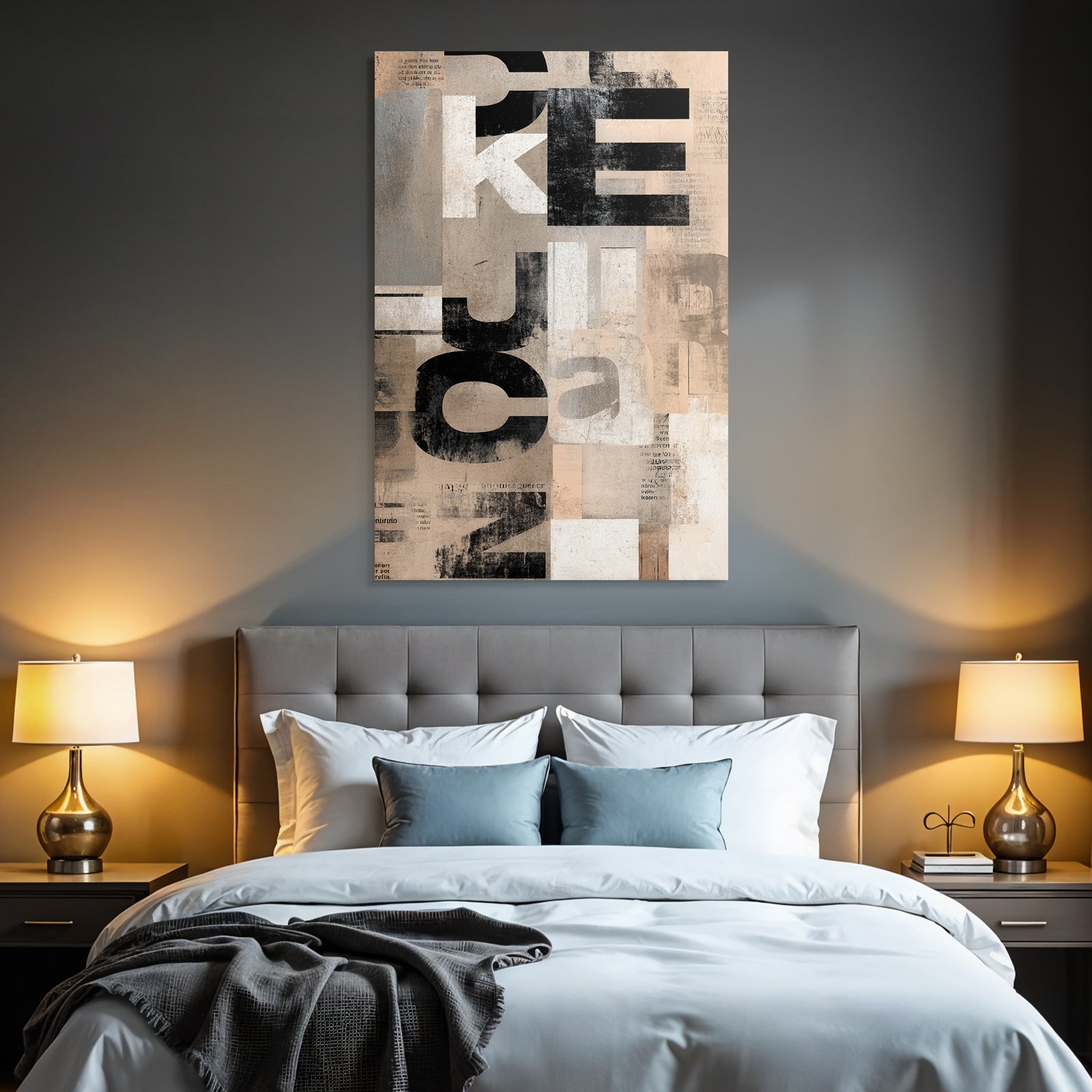 Abstract text composition with typography and color