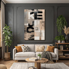 Abstract text composition with typography and color
