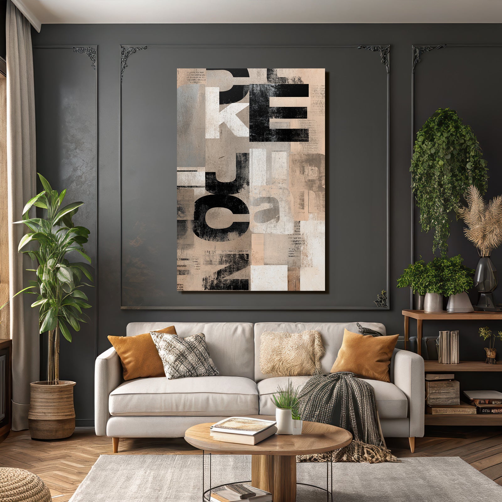 Abstract text composition with typography and color