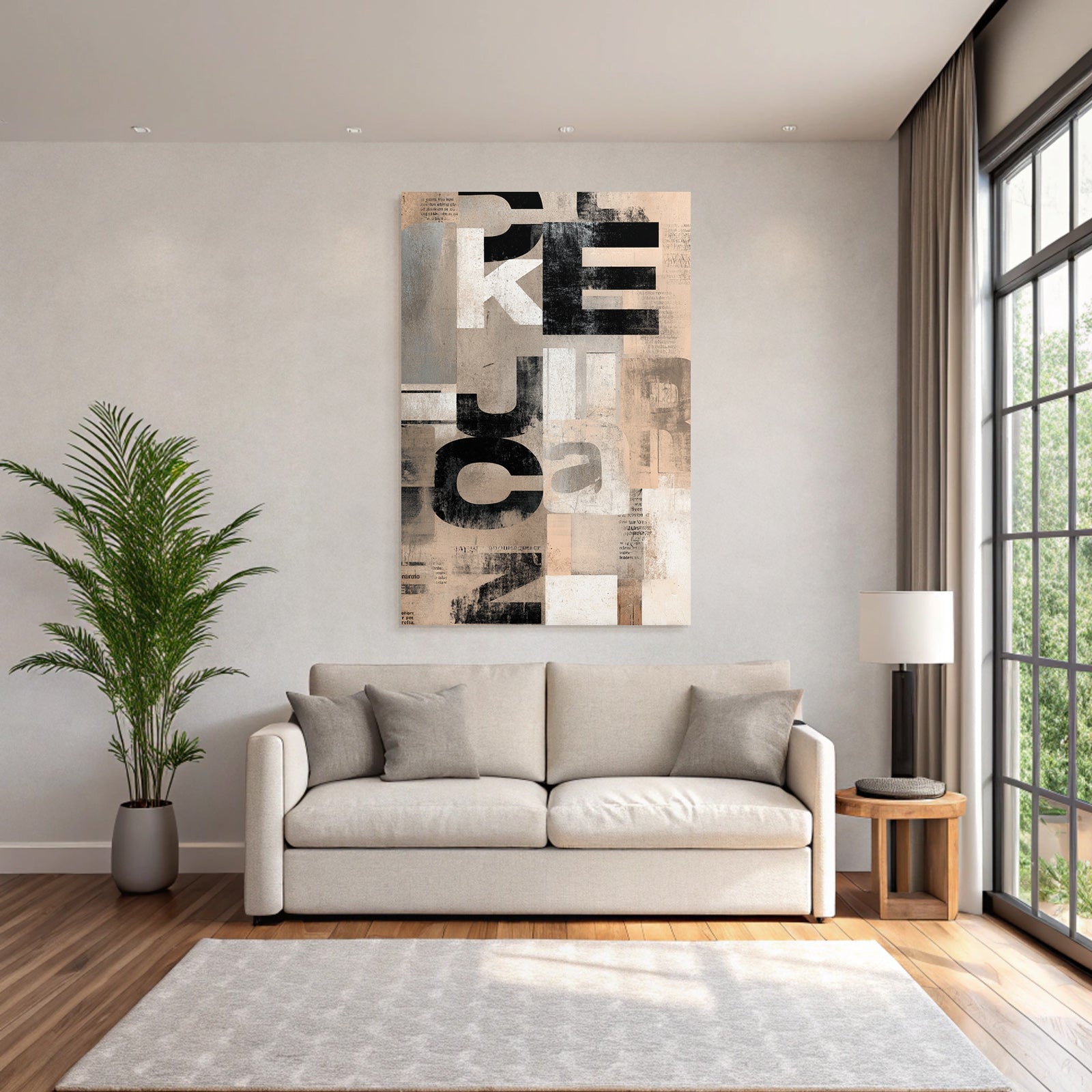 Abstract text composition with typography and color