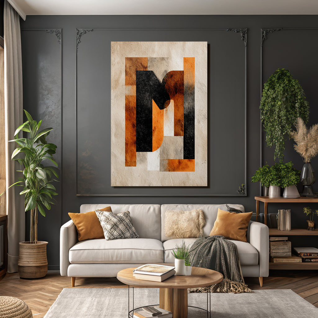 Abstractes Design Geometrische Formen Schwarz Orange Weiß