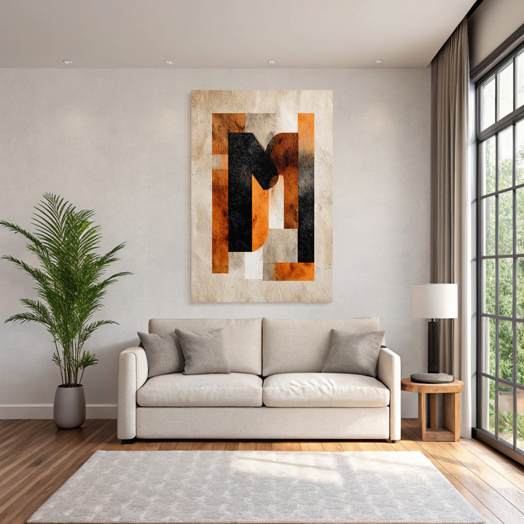 Abstractes Design Geometrische Formen Schwarz Orange Weiß