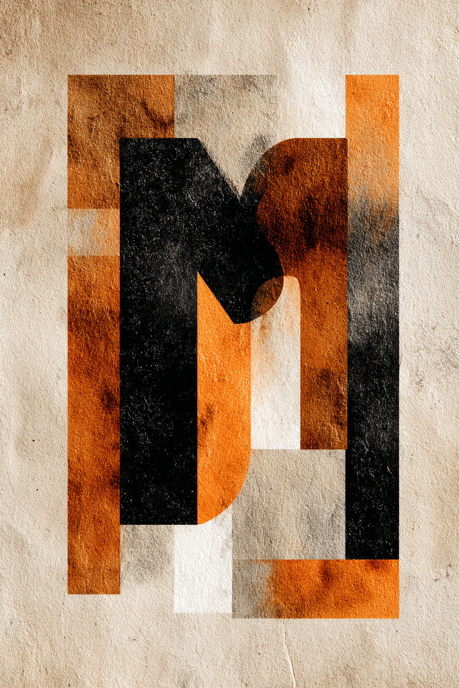 Abstractes Design Geometrische Formen Schwarz Orange Weiß | Typografische Kunst | Kunstgattungen