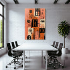 Abstractes Kunstwerk Collage Geometrische Formen Typografie Orange Schwarz Beige