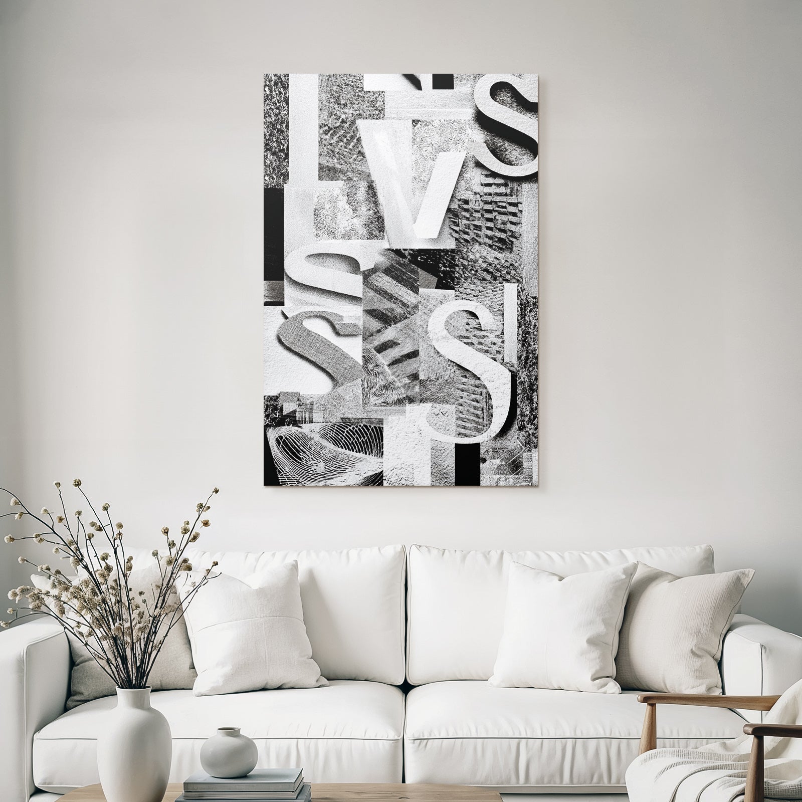 Abstract collage black and white patterns textures lettering