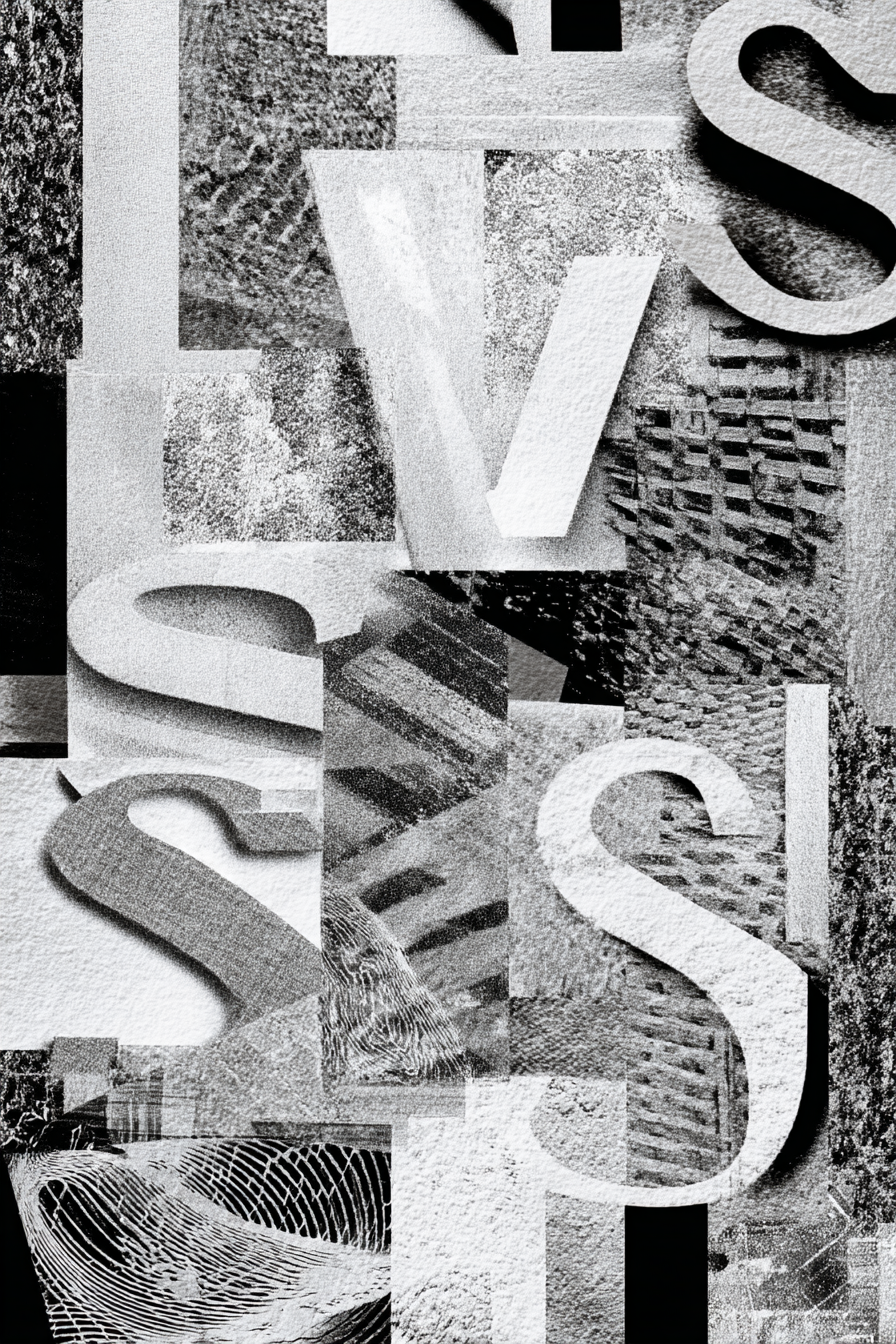 Abstrakte Collage Schwarz Weiß Muster Texturen Schriftzüge | Typografische Kunst | Kunstgattungen