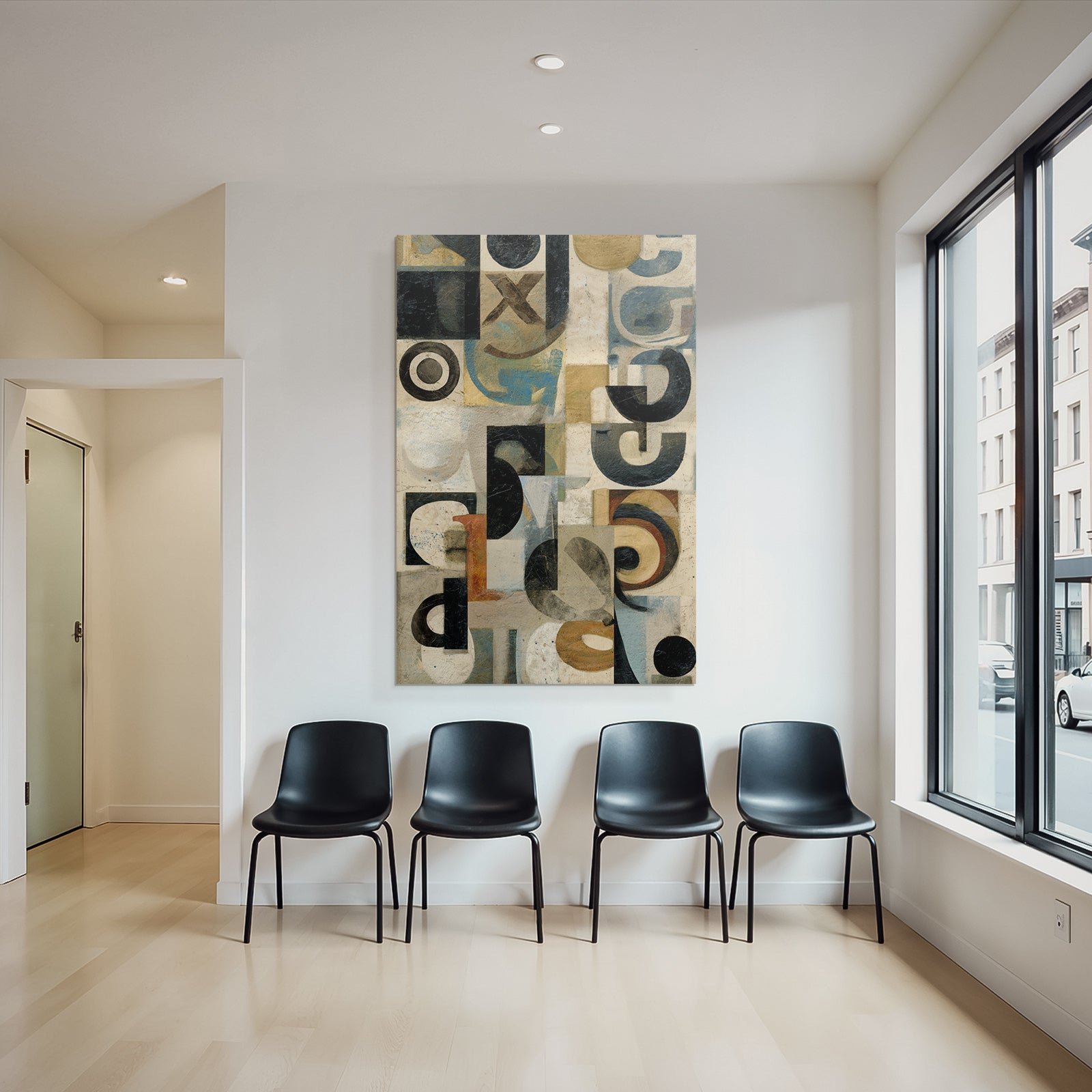 Abstract geometric composition with circles and lines