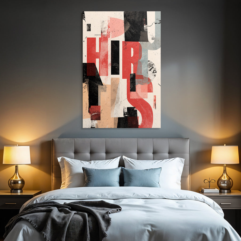 Abstrakte Grafik Mit Fettem Typografie Rot Schwarz Beige Muffel Ton