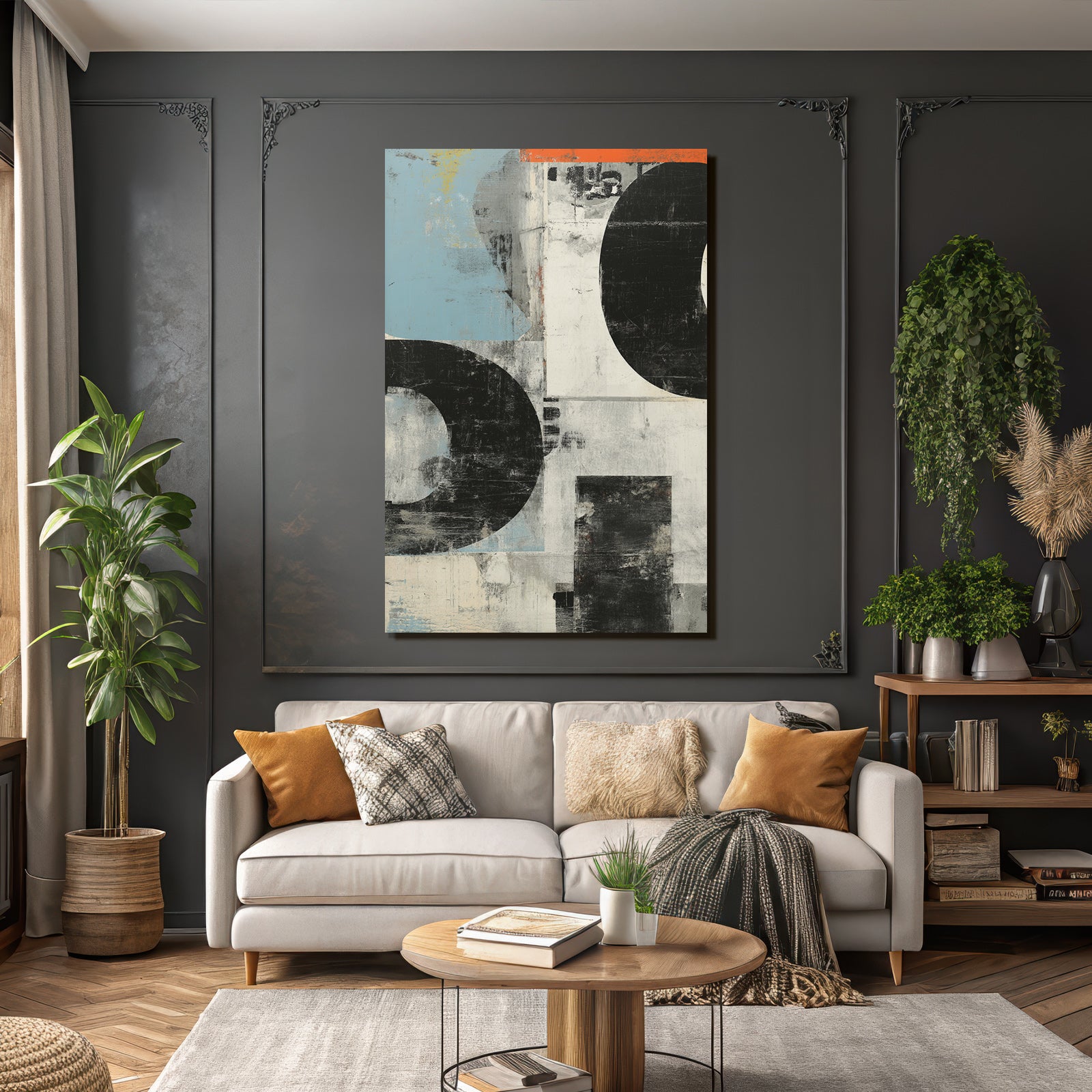 Abstrakte Kunst Mit Formen Und Farben Braun Blau Und Orange