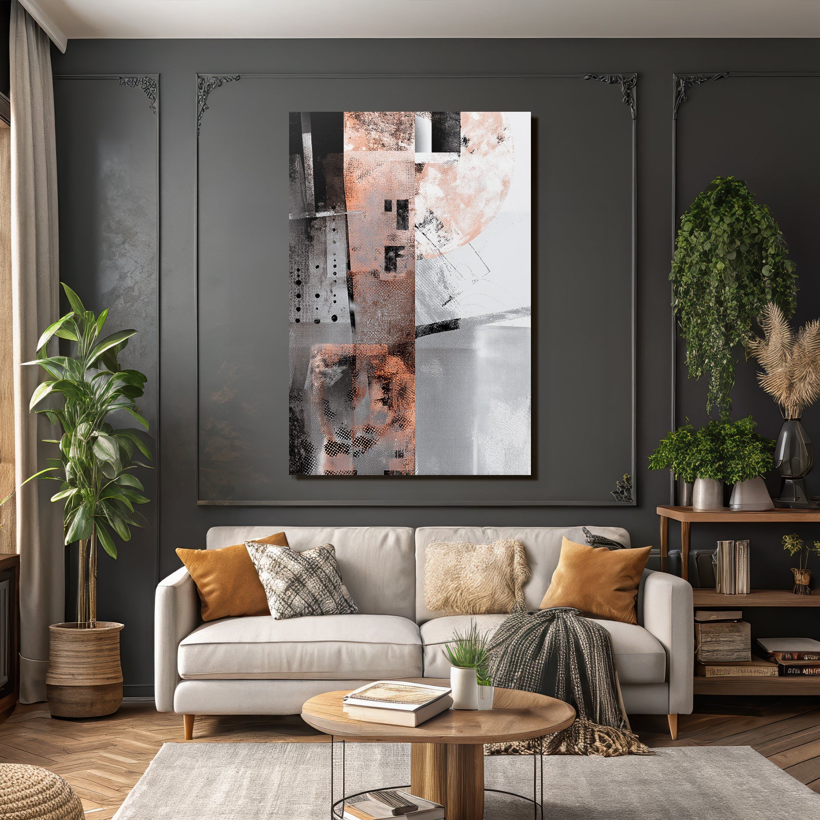 Abstract Composition Grayscale Copper And White