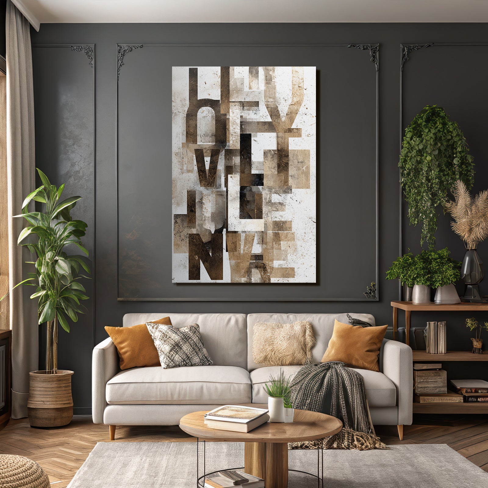 Abstract Design Letters and Shapes Earth Tones Black White