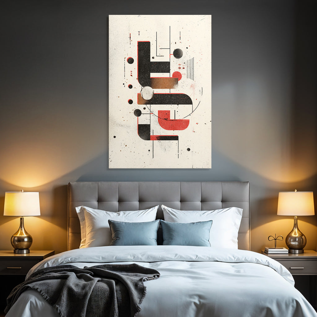 Abstract Design Geometric Shapes Lines Colors Black Red Beige Brown