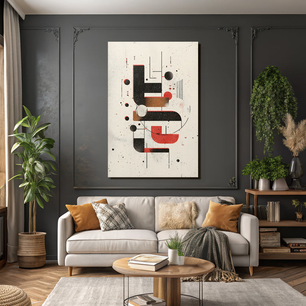 Abstract Design Geometric Shapes Lines Colors Black Red Beige Brown