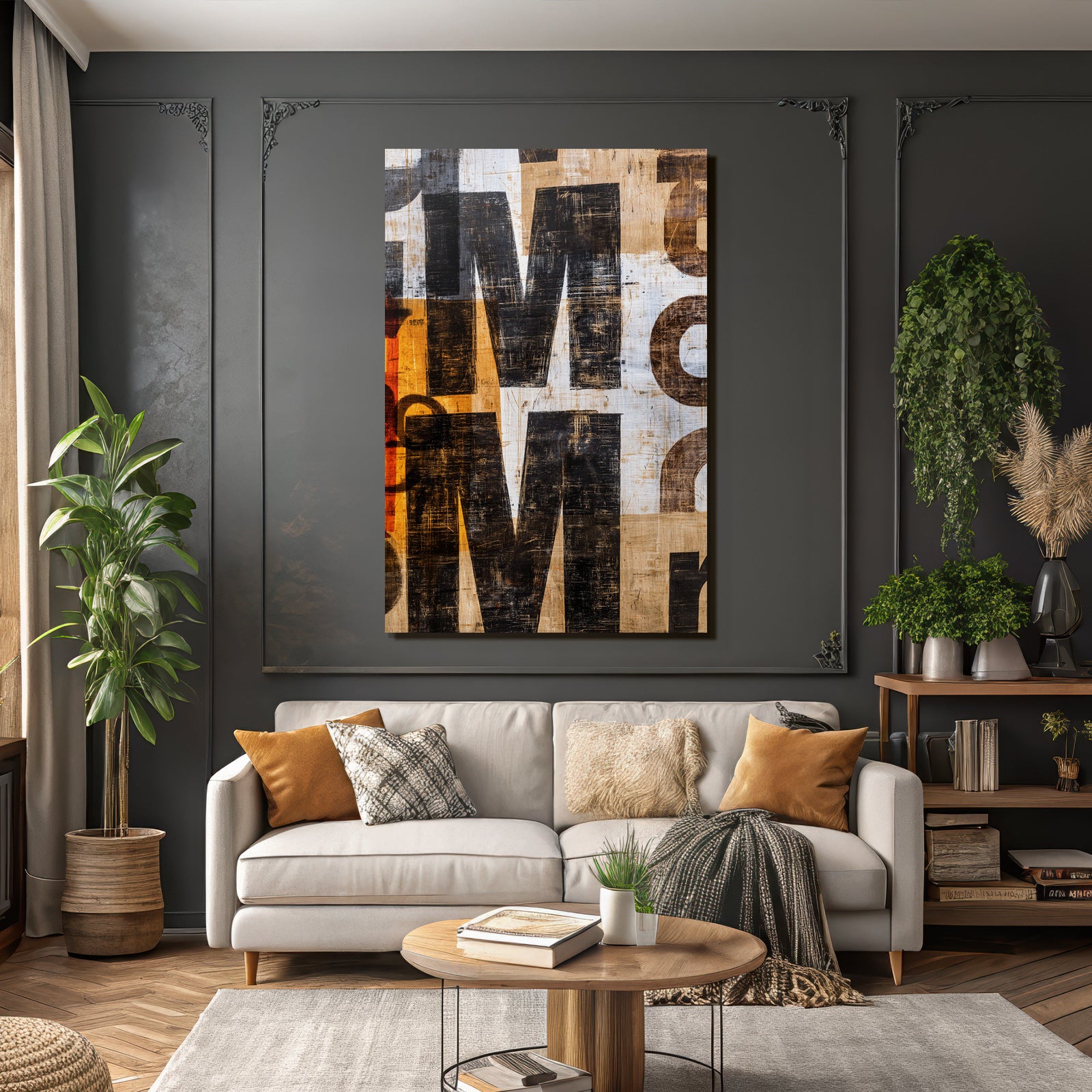 Abstract design with bold letters on a textured background