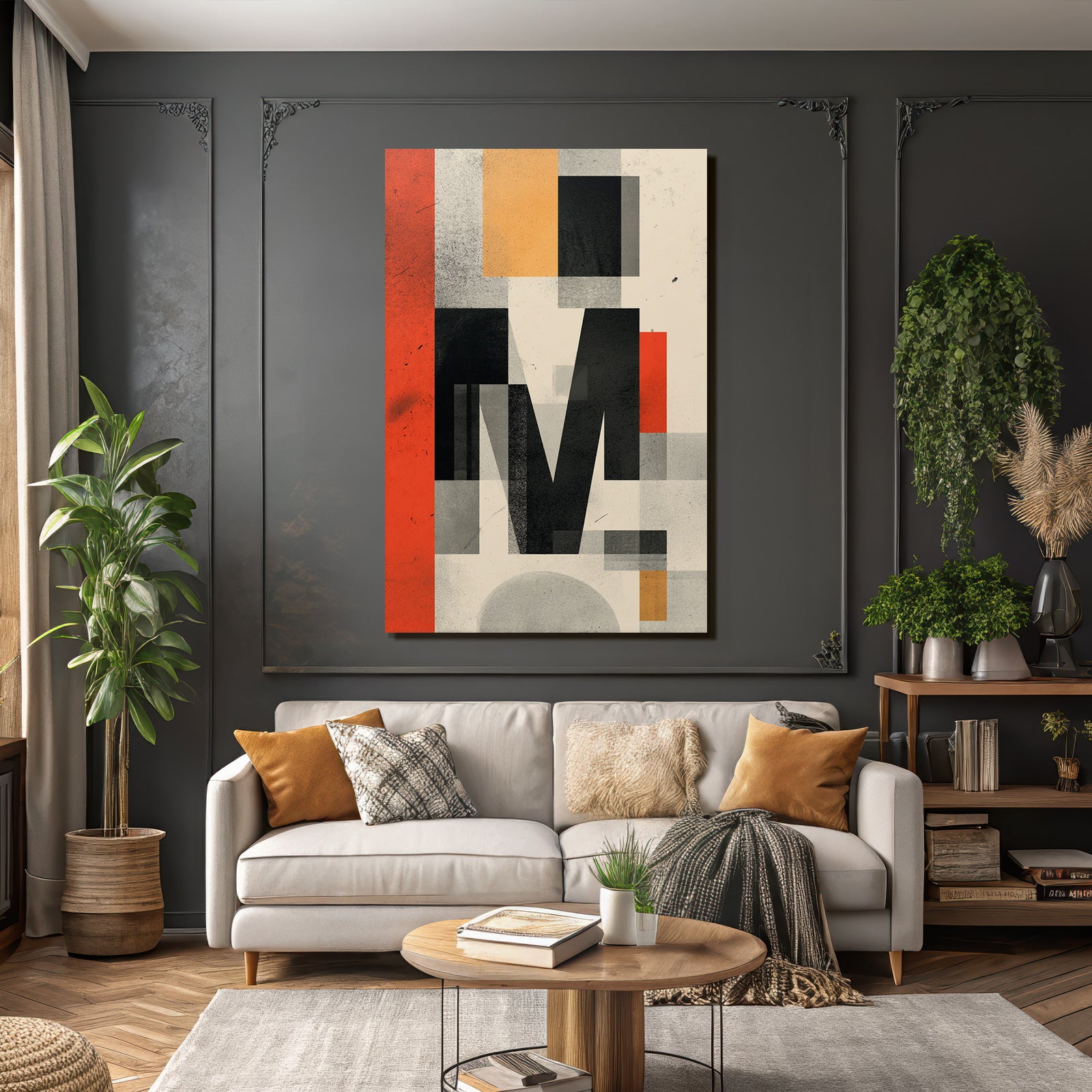 Abstraktes Graphisches Design Geometrische Formen M Farbe Grau Orange Rot
