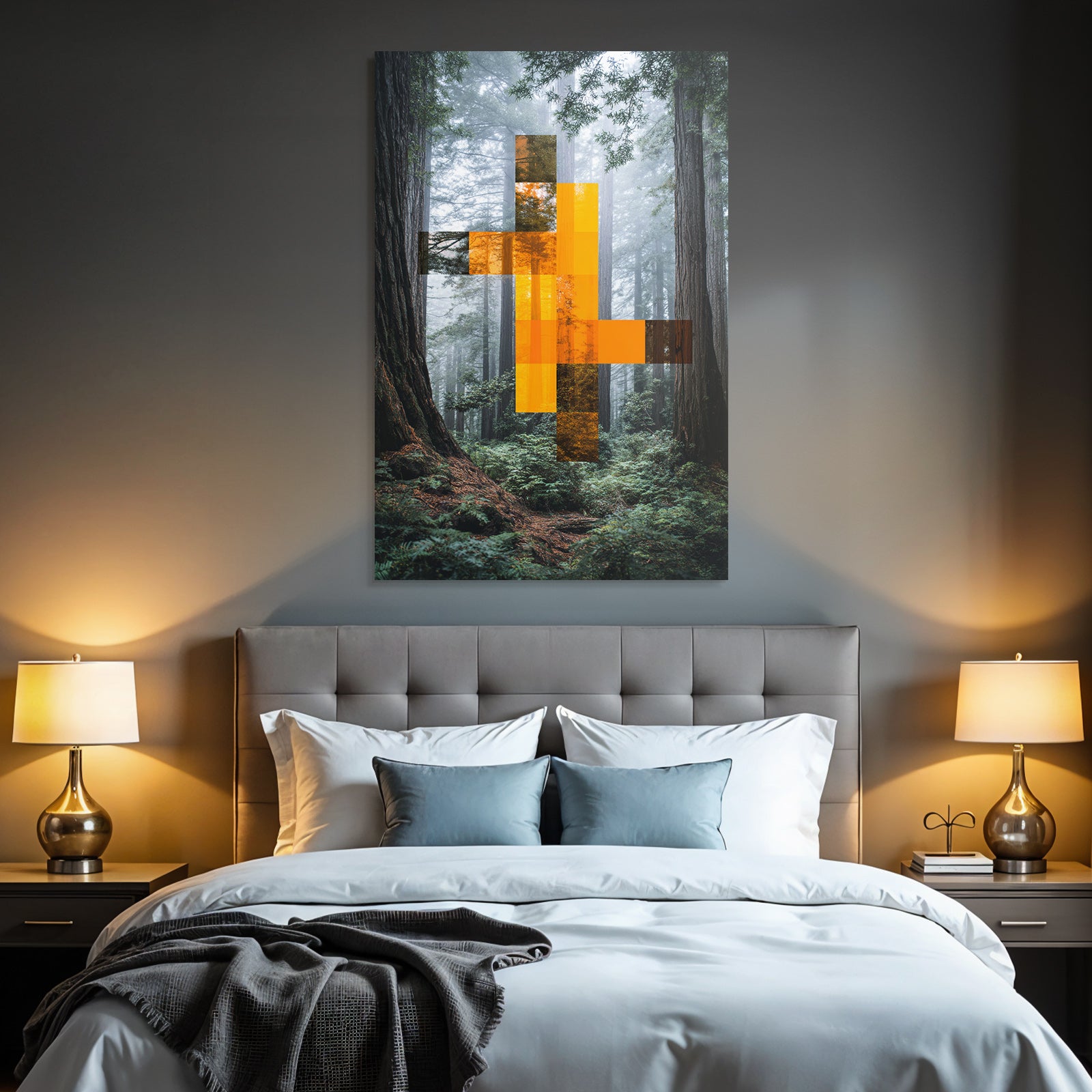 Digital Artwork Forest Geometric Shapes Orange Brown
