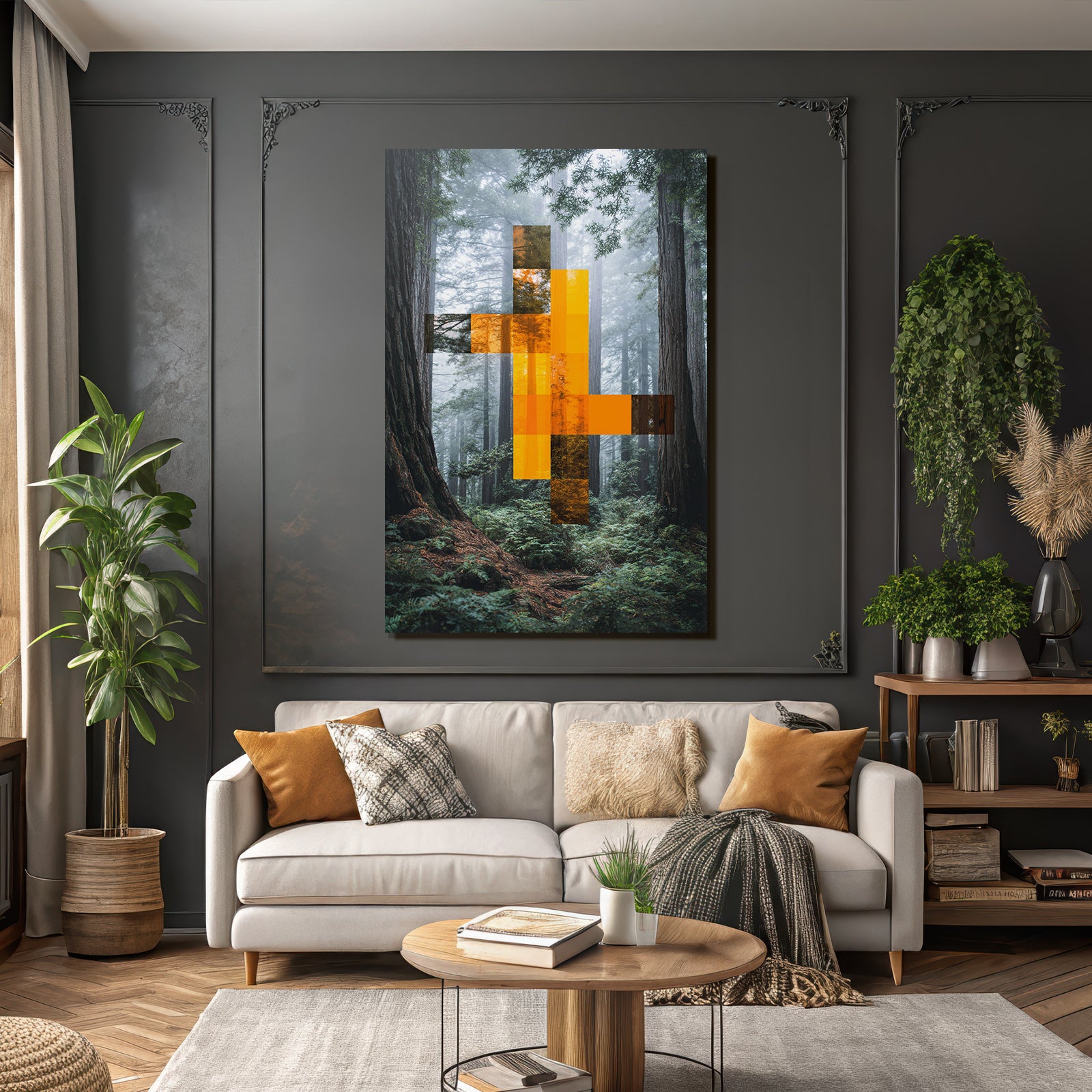 Digital Artwork Forest Geometric Shapes Orange Brown