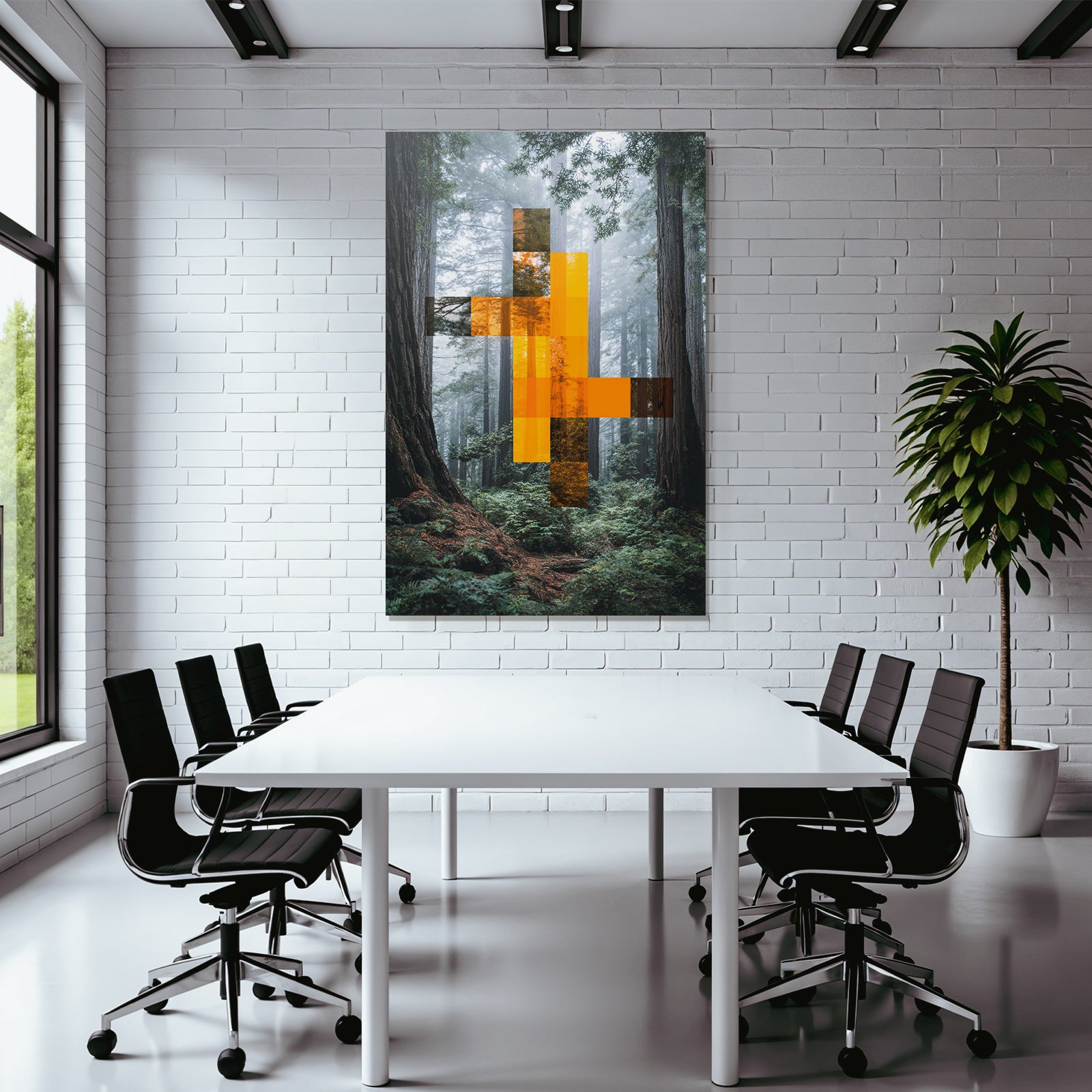 Digital Artwork Forest Geometric Shapes Orange Brown
